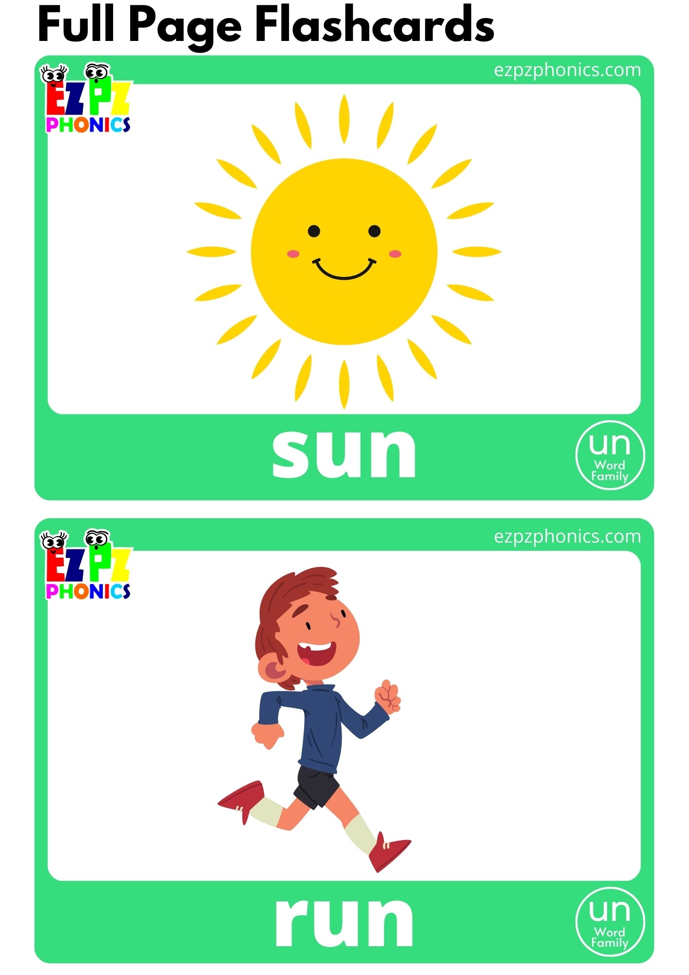 UN Word Family Flashcards With Words Phonics Letter Sounds Flashcards Free PDF Download or View Online for Kindergarten and ESL Students